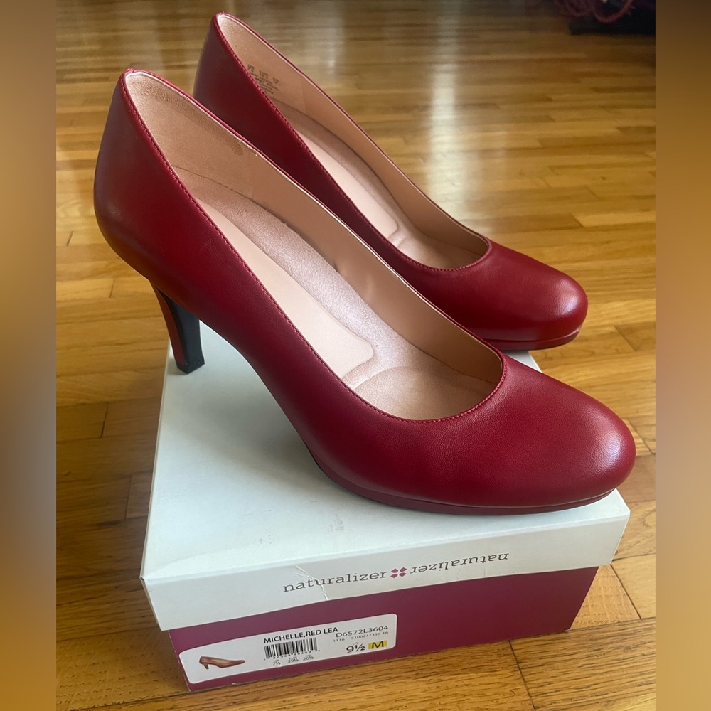 Naturalizer N5 Contour Michelle Red Leather Pumps 3 Inch Heels Size 9.5 M